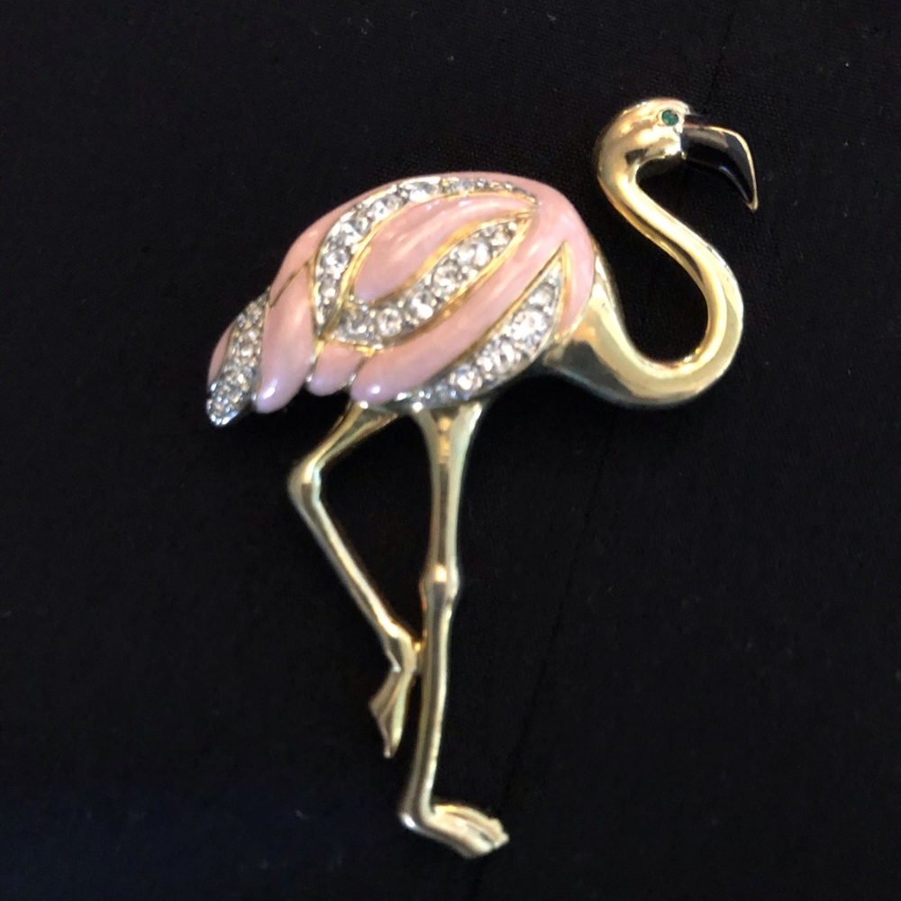 Pink and Gold Flamingo Brooch